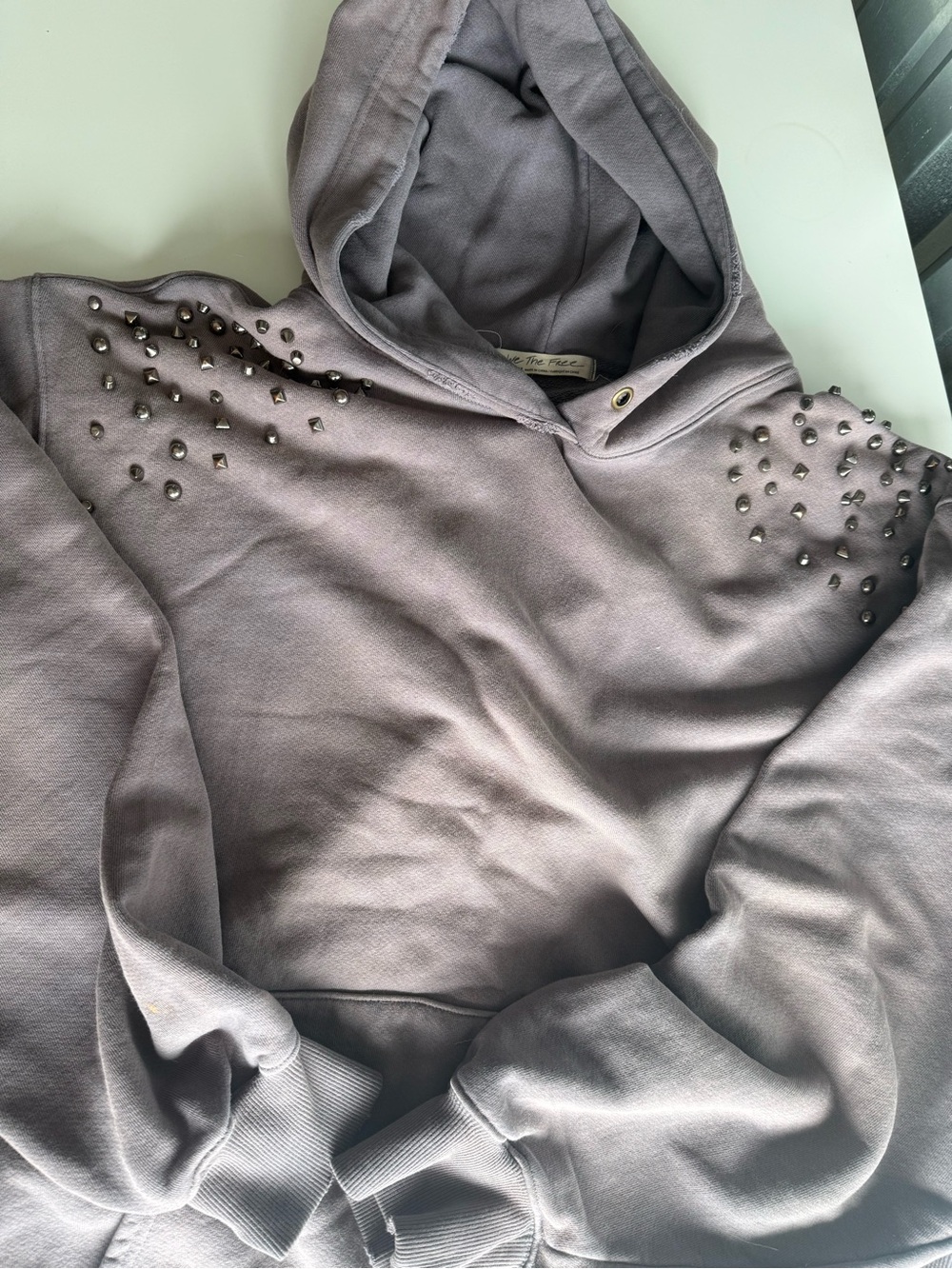 We The Free Free People Studded Oversized Hoodie Large Gray Y2K